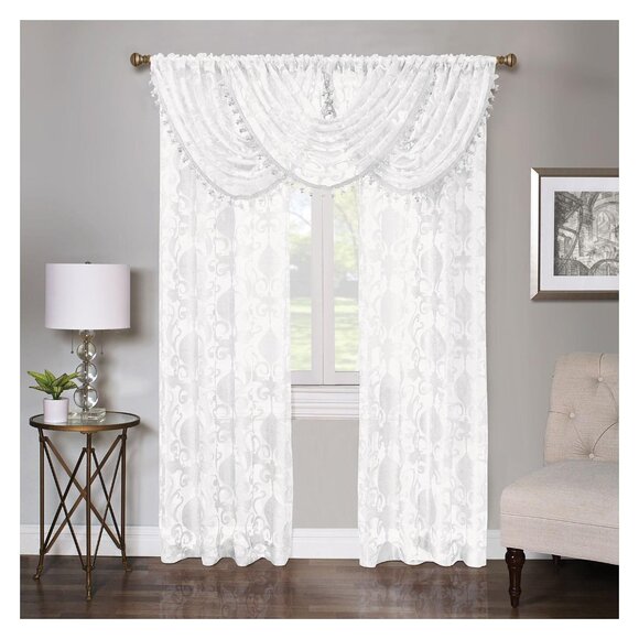 NEW Regal Home Lombardi Floral Rod Pocket Sheer Single Curtain Panel White 50x84 - Picture 2 of 5